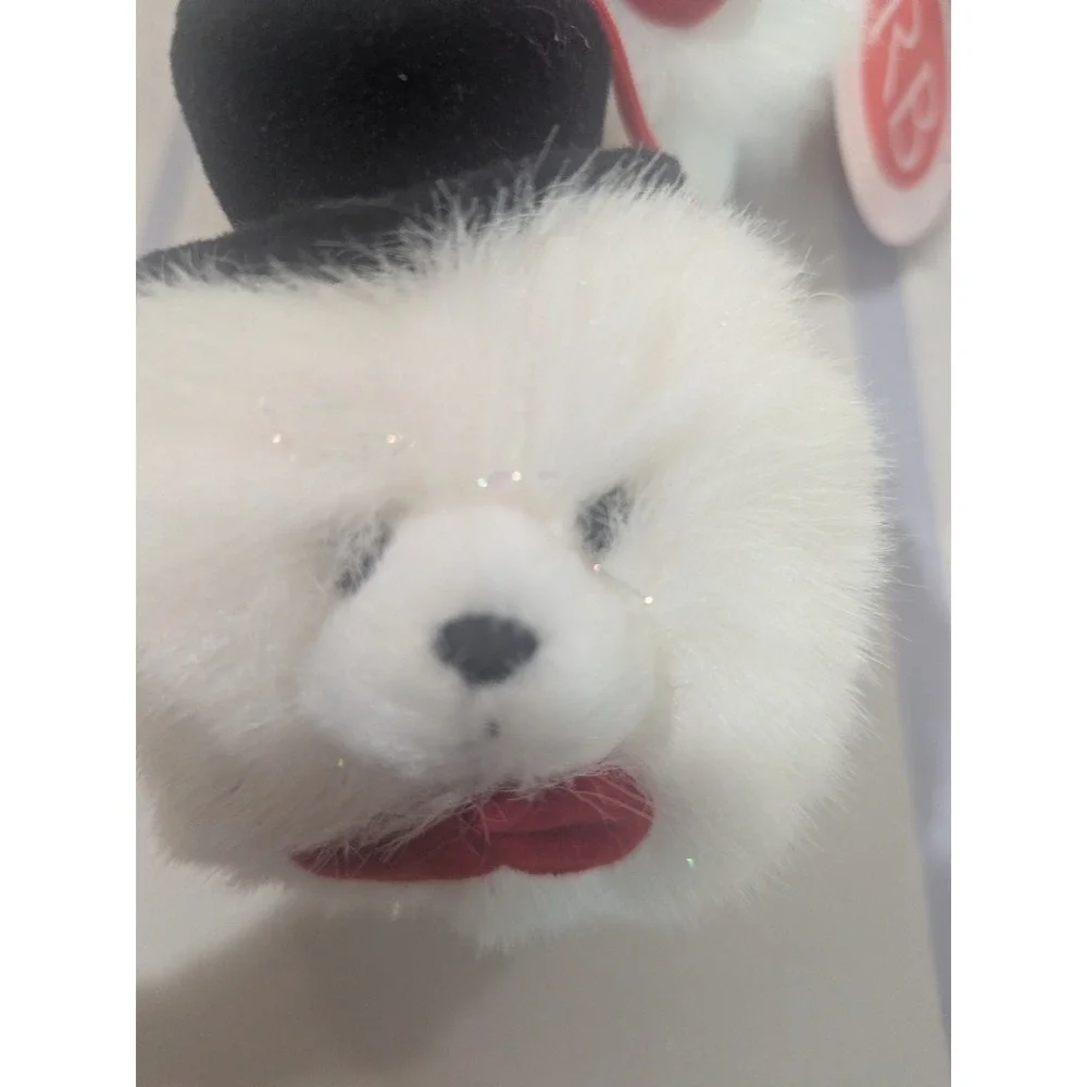 RB Collections  Small Furry White Bear Red Bow Tie 4 Top Hats 1 Lot Of 5